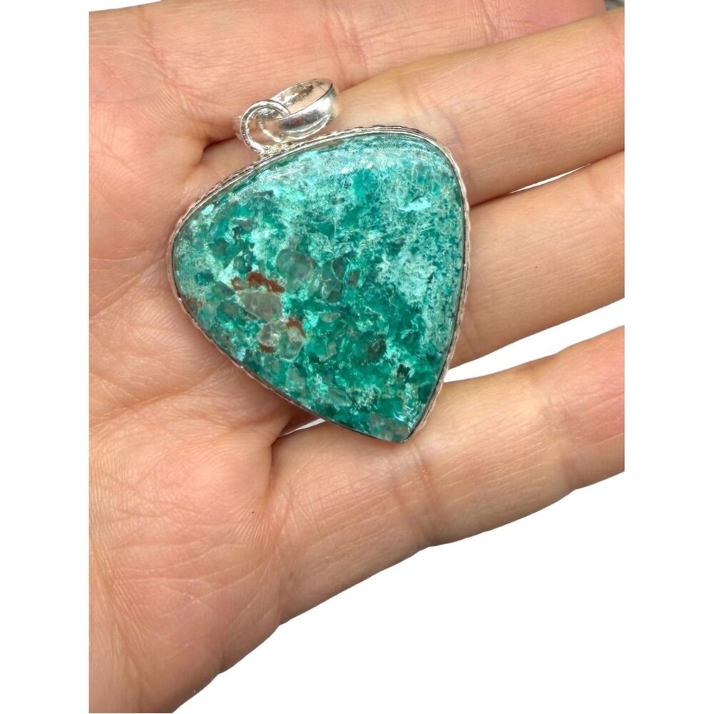 Chrysocolla Necklace Pendant 925 Sterling Silver Overlay - Picture 2 of 4